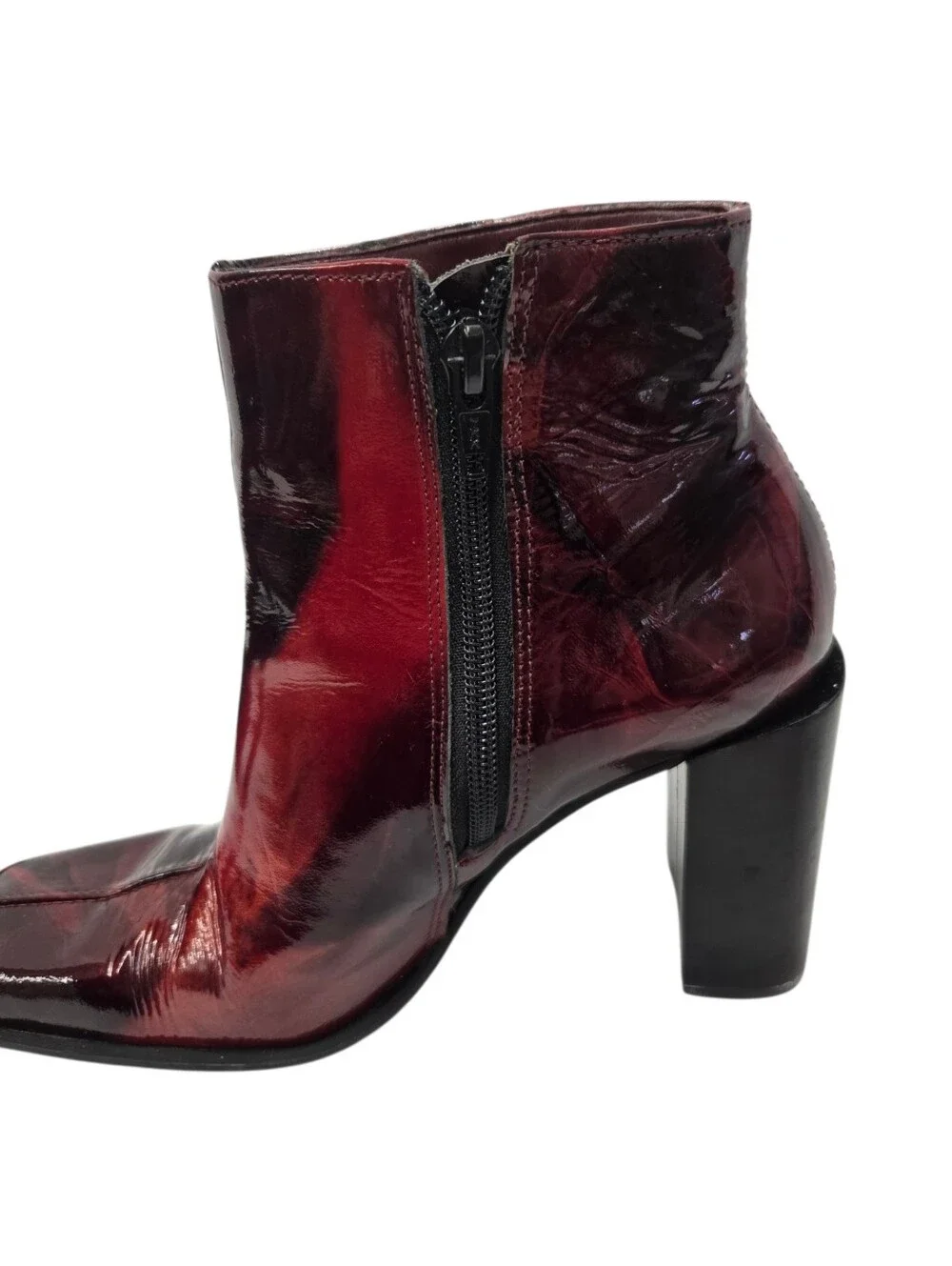Vintage Y2K Diba Sledge Square Toe Heeled Ankle Boots in Red Marble
